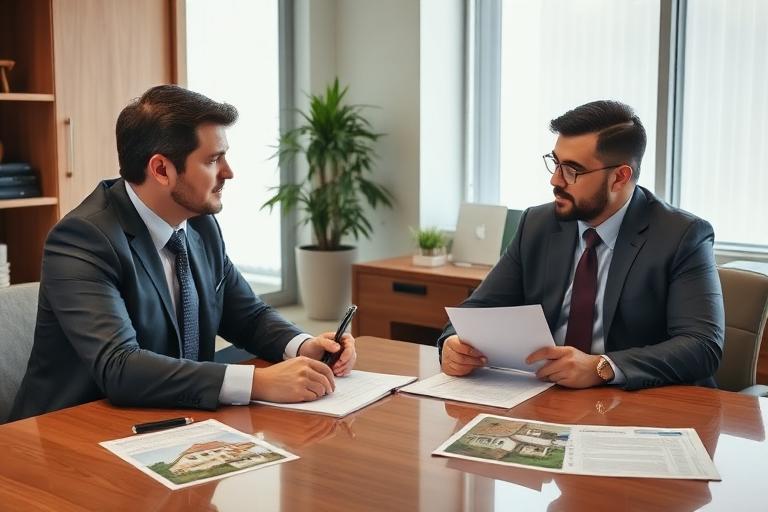 Hard money lender meeting with real estate investor reviewing loan documents