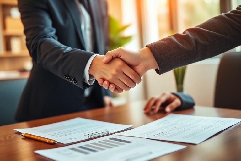 Private money lender and investor shaking hands over property investment deal